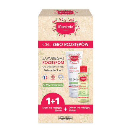 Set Mustela Maternite, cremă pentru vergeturi, 250 ml + Bio, ulei organic pentru vergeturi, 105 ml, cadou