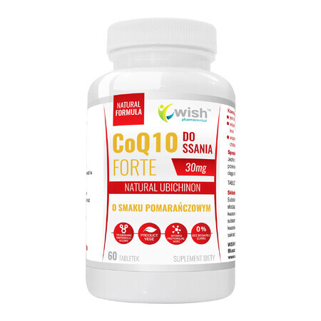 Wish CoQ10 Forte 30 mg, ubiquinone naturale, gusto arancia, 60 pastiglie