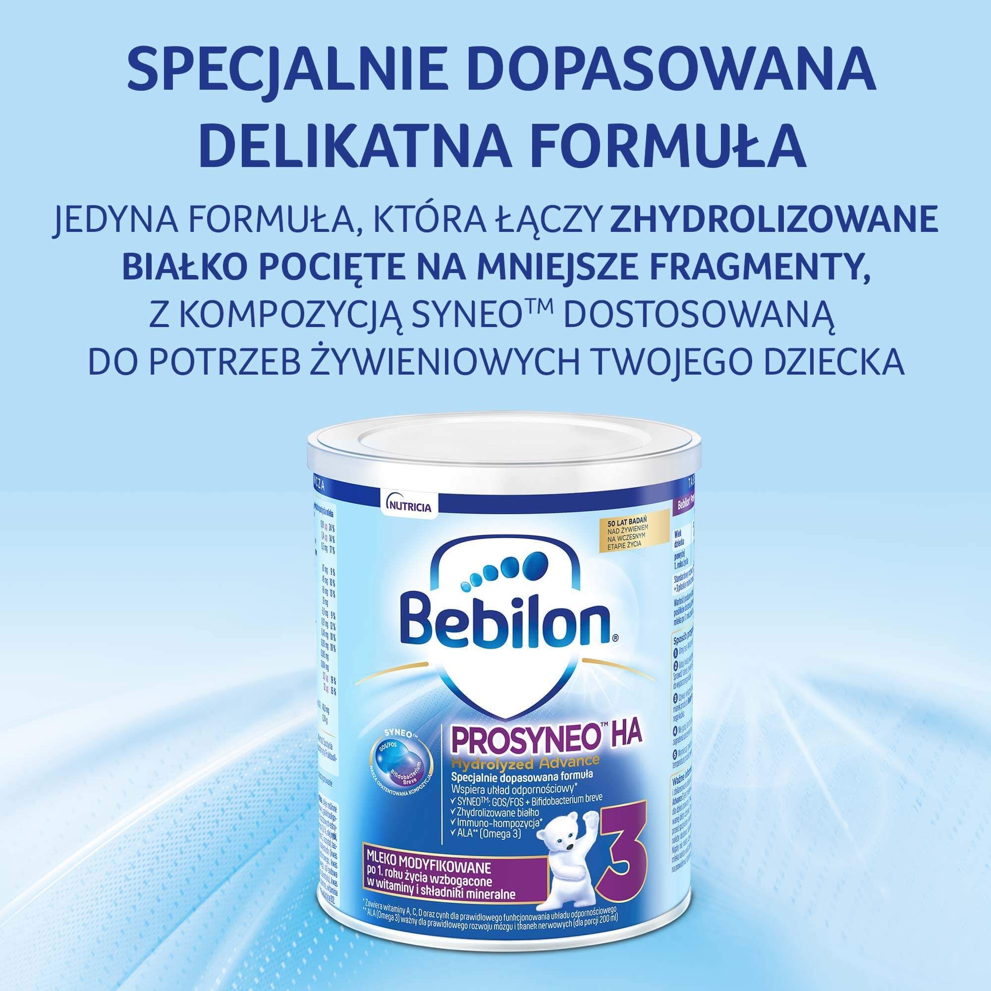 Bebilon Prosyneo HA Hidrolizat Advance 3, lapte modificat, după 1 an, 400 g