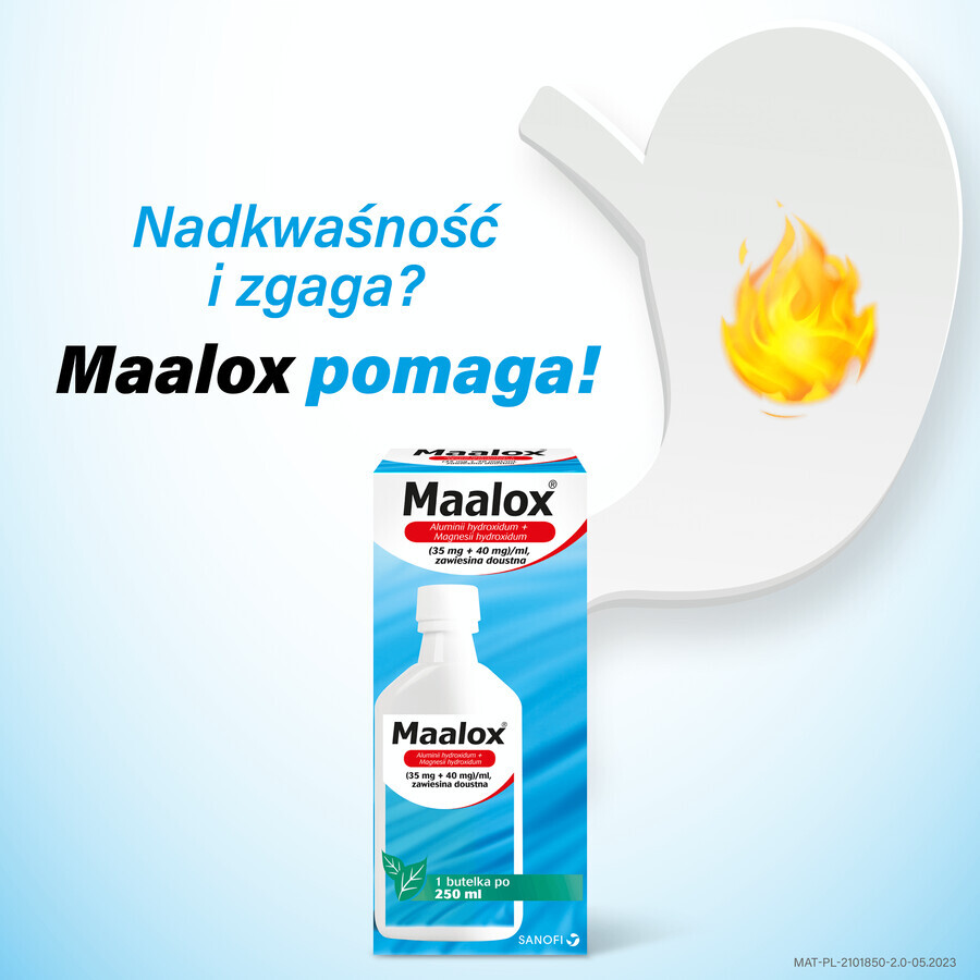 Maalox (35 mg + 40 mg)/ml, suspensie orală, 250 ml