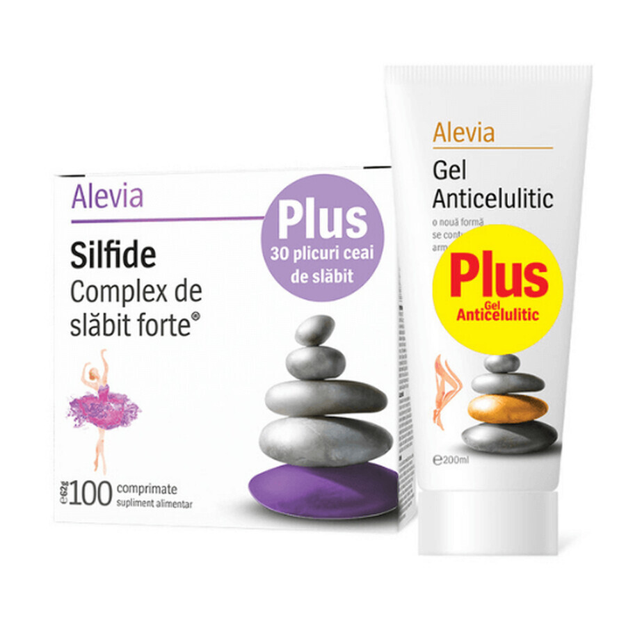 Pachet Complex de slăbit forte Silfide, 100 comprimate + Ceai de slăbit, 30 doze + Gel anticelulitic, 200 ml, Alevia