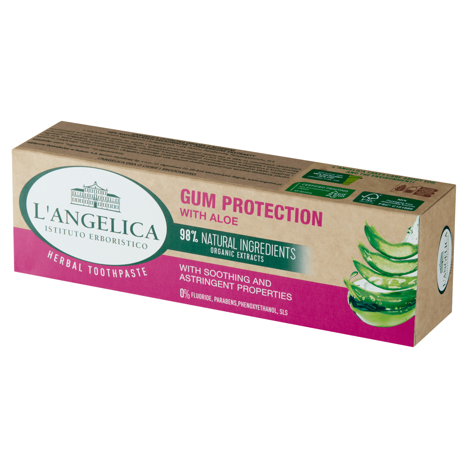 L'Angelica, pastă de dinți cu aloe vera, Protecția gingiilor, 75 ml