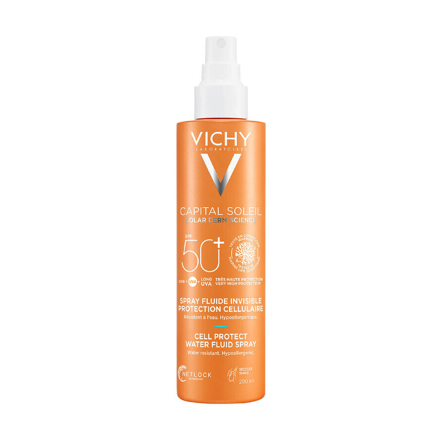 Vichy Capital Soleil Cell Protect, spray protector para rostro y cuerpo, SPF 50+, 200 ml