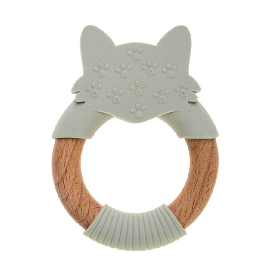 Bocioland, wooden-silicone teether, gray fox, from birth, 1 pc