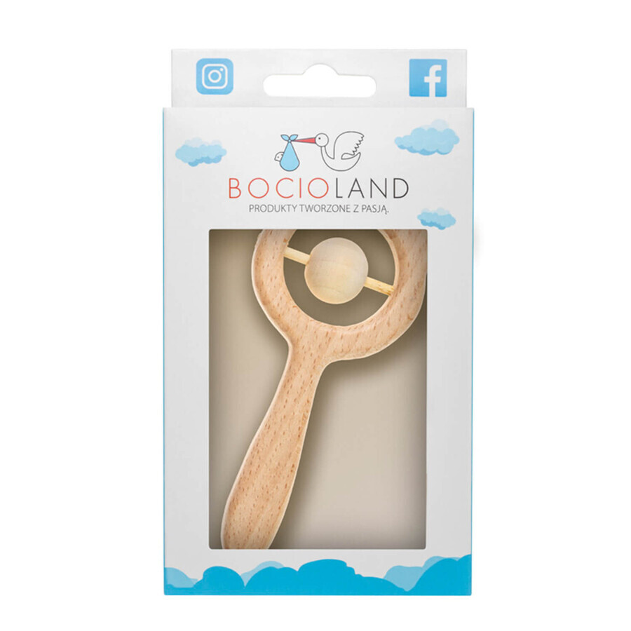 Bocioland, wooden teether with rattle, from birth, 1 pc