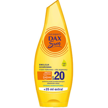 DAX Sun, emulsie protectoare cu unt de cacao și ulei de argan, SPF 20, 175 ml