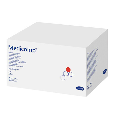 Medicomp, non sterile, compresse in tessuto non tessuto, 4 strati, 30 g/m2, 10 cm x 20 cm, 100 pezzi