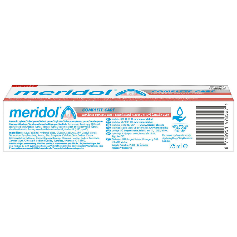 Meridol Complete Care, pastă de dinți, gingii și dinți sensibili, 75 ml