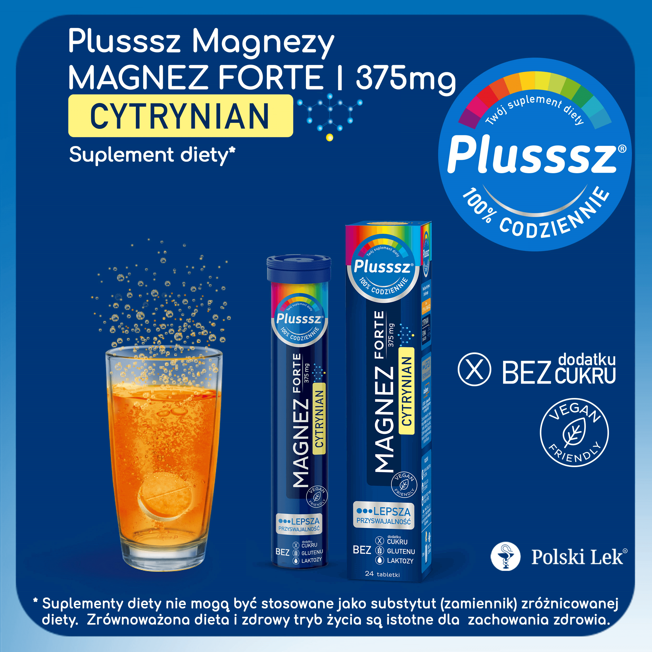 Plusssz Magnesium Forte Citrate, aromă de portocale-maracuja, 24 comprimate efervescente