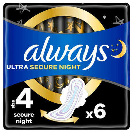 Always Ultra Secure Night, assorbenti igienici con ali, misura 4, 6 pz.