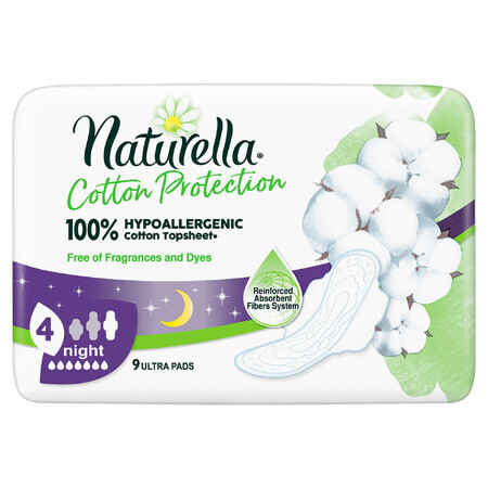 Naturella Cotton Protection, maandverband met vleugels, Nacht, 9 stuks