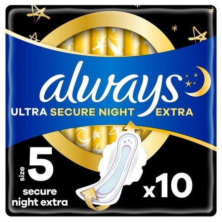 Always Ultra Secure Night, șervețele sanitare cu aripi, mărimea 5, Extra, 10 bucăți