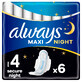 Always Secure Night, prosoape igienice cu aripi, mărimea 4, Maxi, 6 bucăți