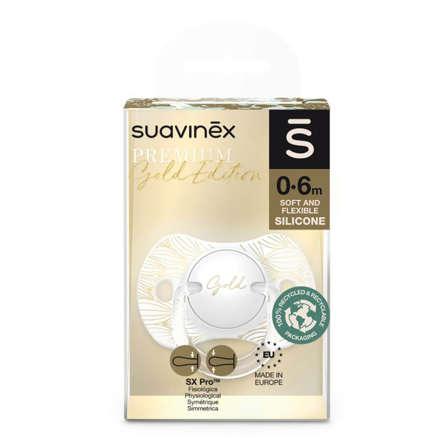 Suavinex SX Pro Gold Edition, suzetă, silicon, fiziologică, bej, 0-6 luni, 1 buc