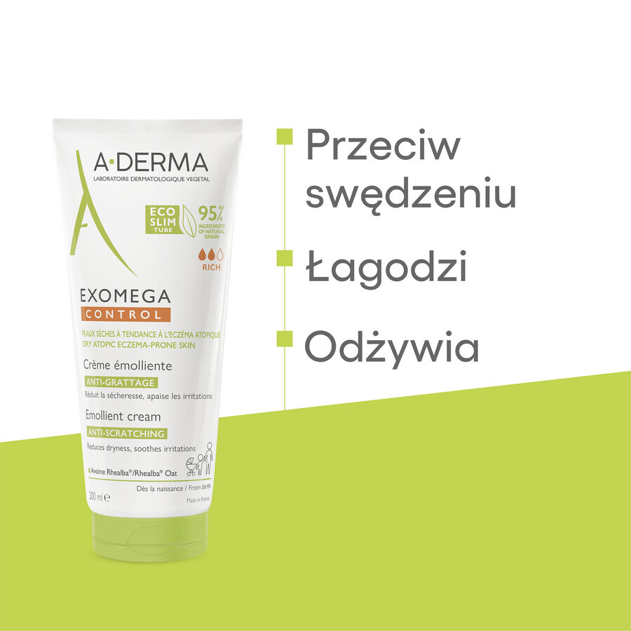 A-Derma Exomega Control, cremă emolientă, piele uscată și cu tendință atopică, din ziua 1, 200 ml