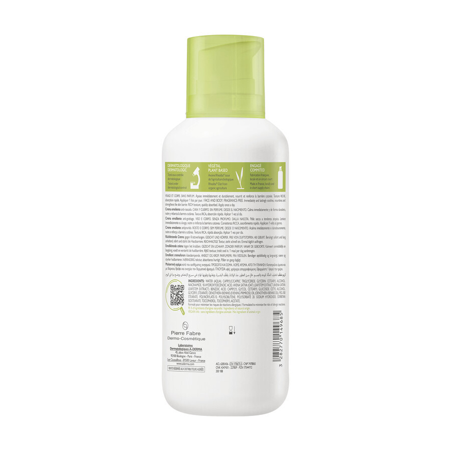 A-Derma Exomega Control, verzachtende crème, droge en atopische huid, vanaf dag 1, 400 ml