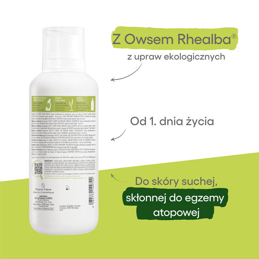 A-Derma Exomega Control, rückfettende Lotion, trockene und zu Schuppen neigende Haut, ab Tag 1, 400 ml