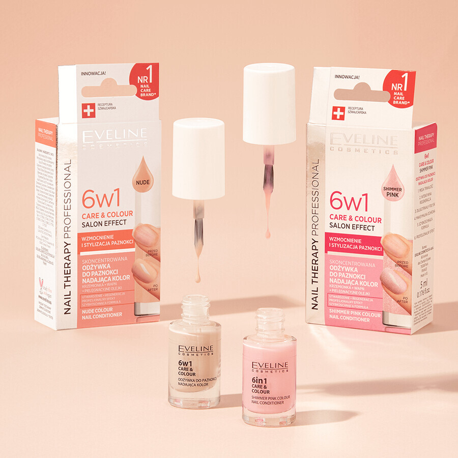 Eveline Cosmetics Nail Therapy, conditionneur de couleur pour les ongles 6in1, Nude, 5 ml