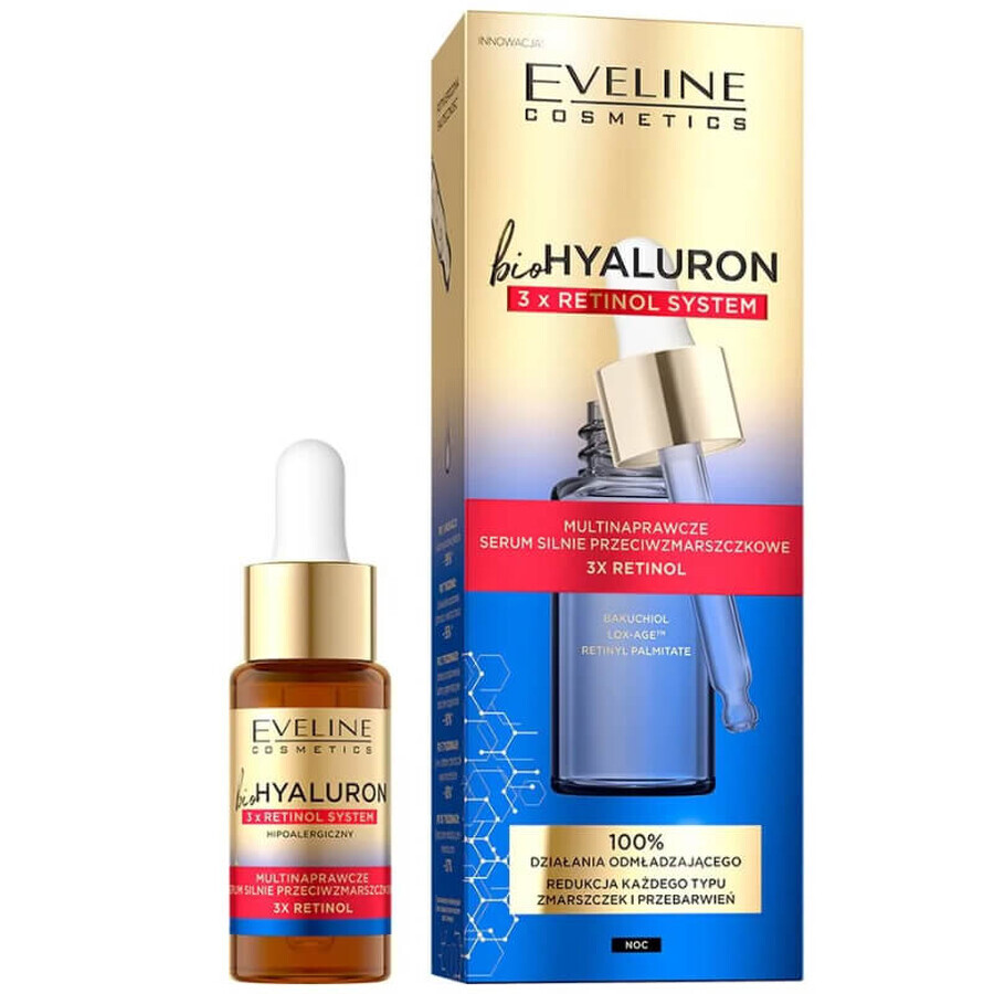 Eveline Cosmetics Bio Hyaluron 3 x Retinol, Ser antirid multifațetat, pentru noapte, 18 ml