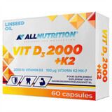 Allnutrition Vit D3 + K2, vitamine D 2000 UI + vitamine K 100 µg, 60 gélules