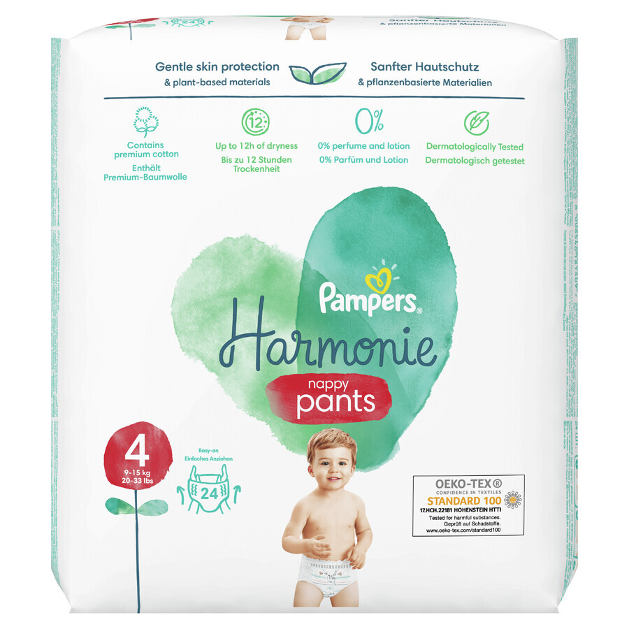 Pampers Harmonie Pants, scutece, mărimea 4, 9-15 kg, 24 buc