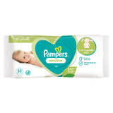 Pampers Sensitive, șervețele umede, piele delicată pentru bebeluși și copii, 52 bucăți