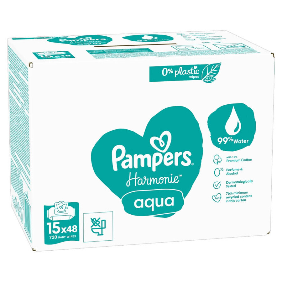 Pampers Harmonie Aqua, șervețele umede, 15 x 48 buc