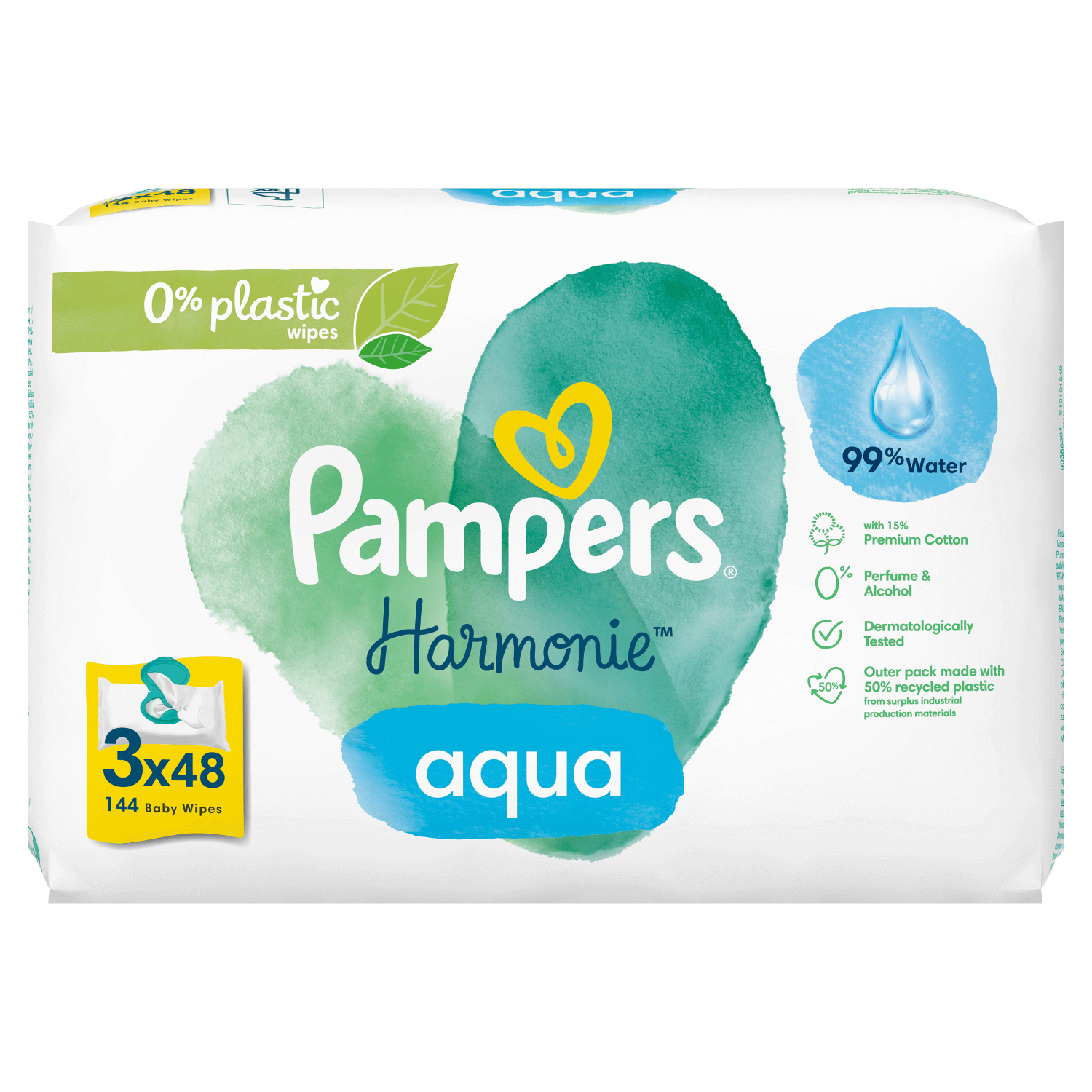 Pampers Harmonie Aqua, șervețele umede, 3 x 48 buc