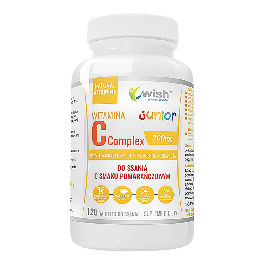 Wish Vitamin C Complex Junior, aromă de portocale, 120 pastile