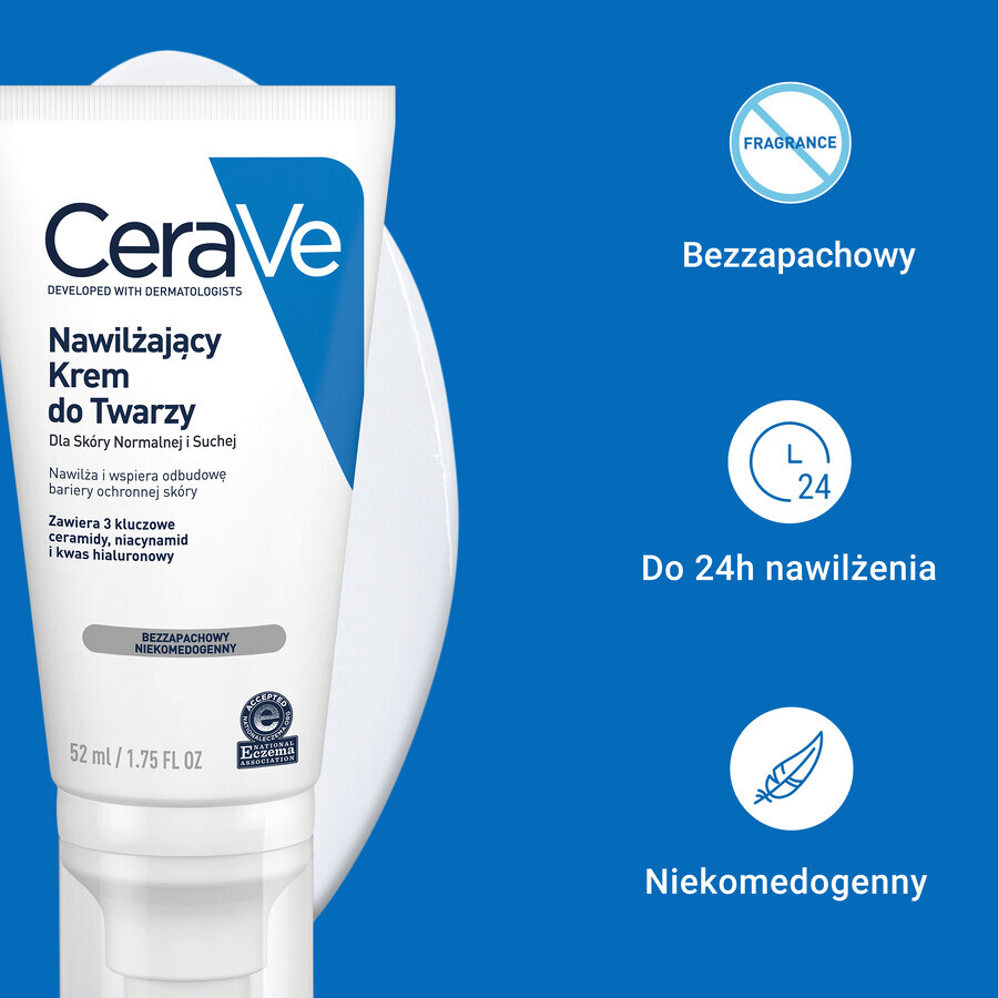 CeraVe, cremă de față hidratantă cu ceramide, piele normală și uscată, SPF 50, 52 ml