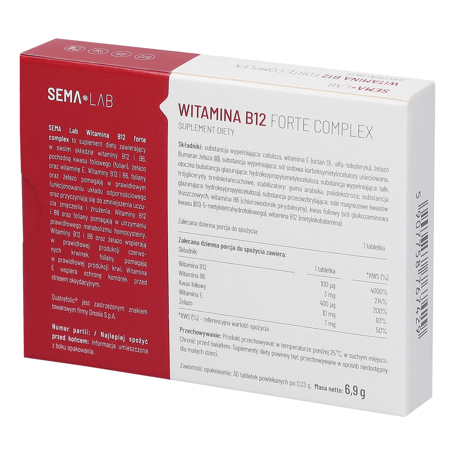 SEMA Lab Vitamina B12 Forte Complex, 30 comprimate filmate