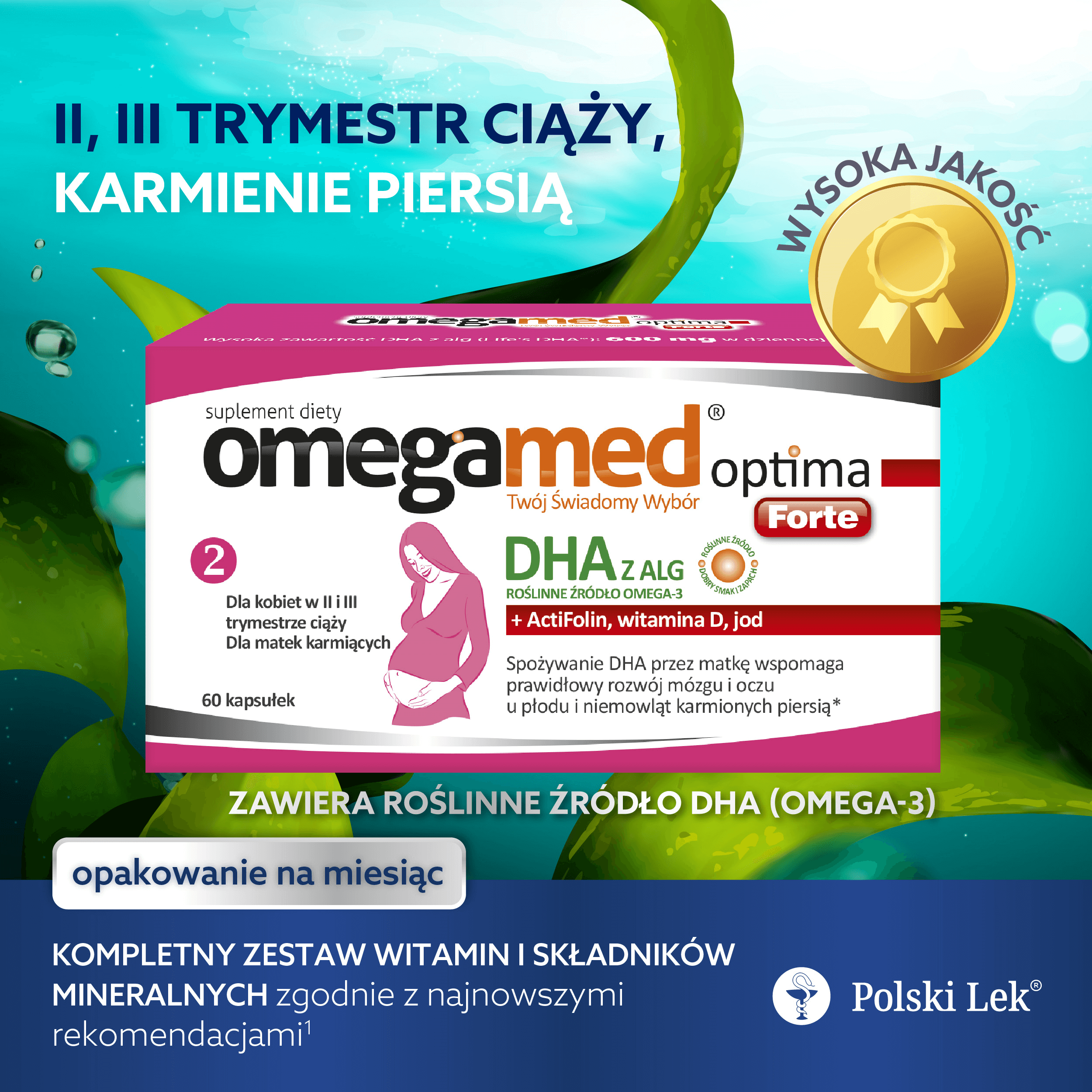 Omegamed Optima Forte DHA din alge pentru femei în al doilea și al treilea trimestru de sarcină și mame care alăptează, 60 capsule