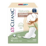 Cleanic Naturals Organic Cotton, șervețele sanitare din bumbac organic cu aripi, Noapte, 10 bucăți  