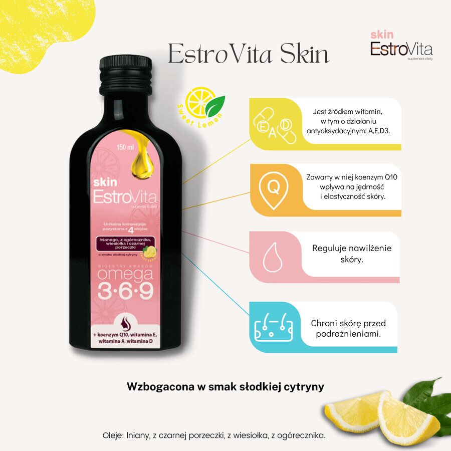 EstroVita Skin, esteri ai acizilor Omega 3-6-9, aromă de lămâie dulce, 150 ml