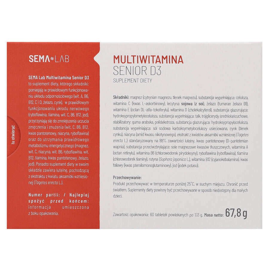 SEMA Lab Multivitamin Senior D3, 60 comprimate filmate