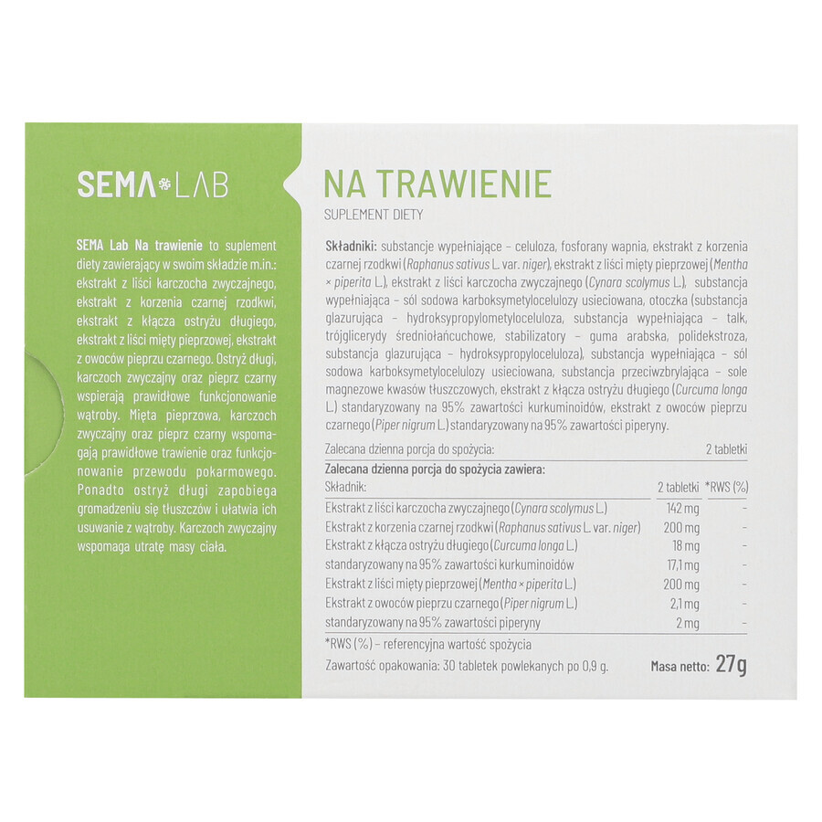 SEMA Lab Na Trawienie, 30 comprimate filmate