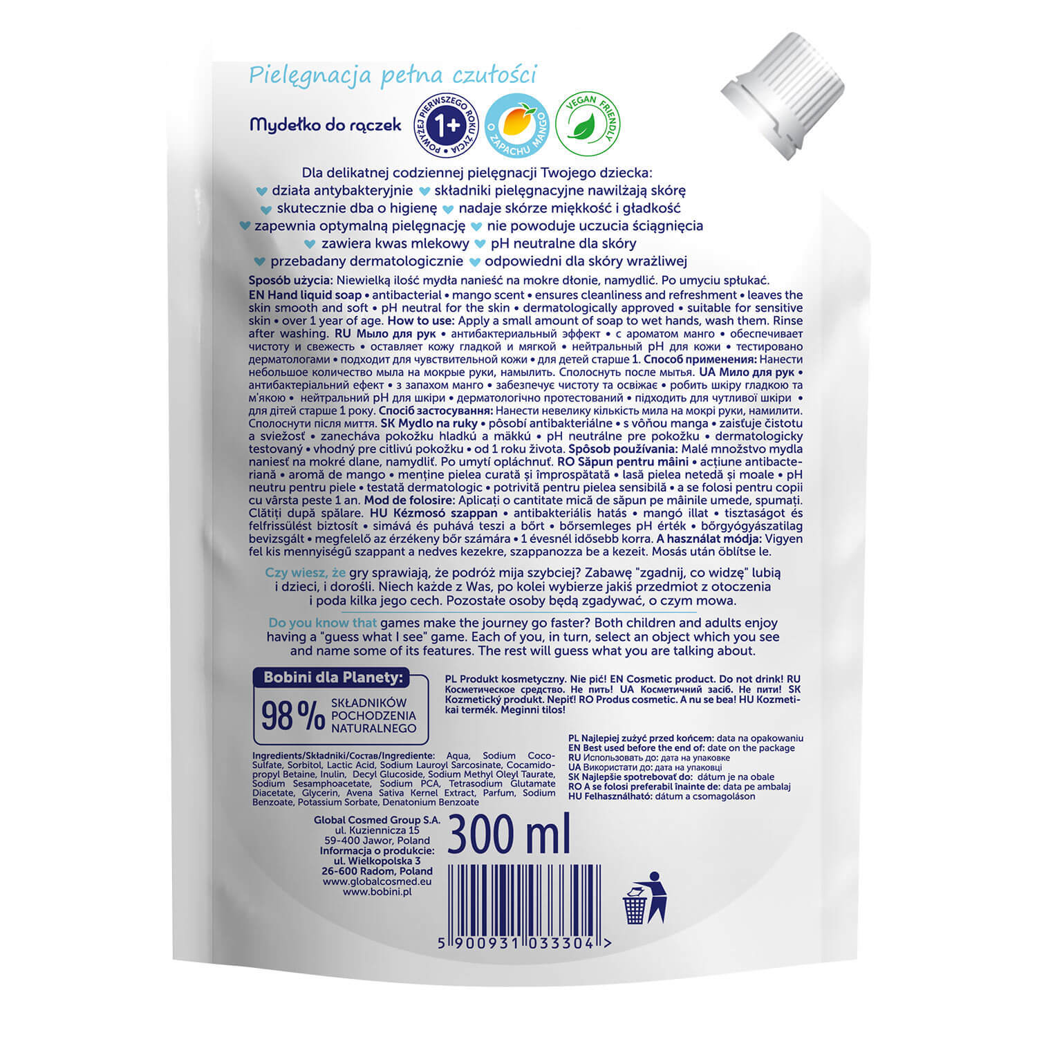 Bobini Kids, săpun de mâini pentru copii, antibacterian, stoc, 300 ml