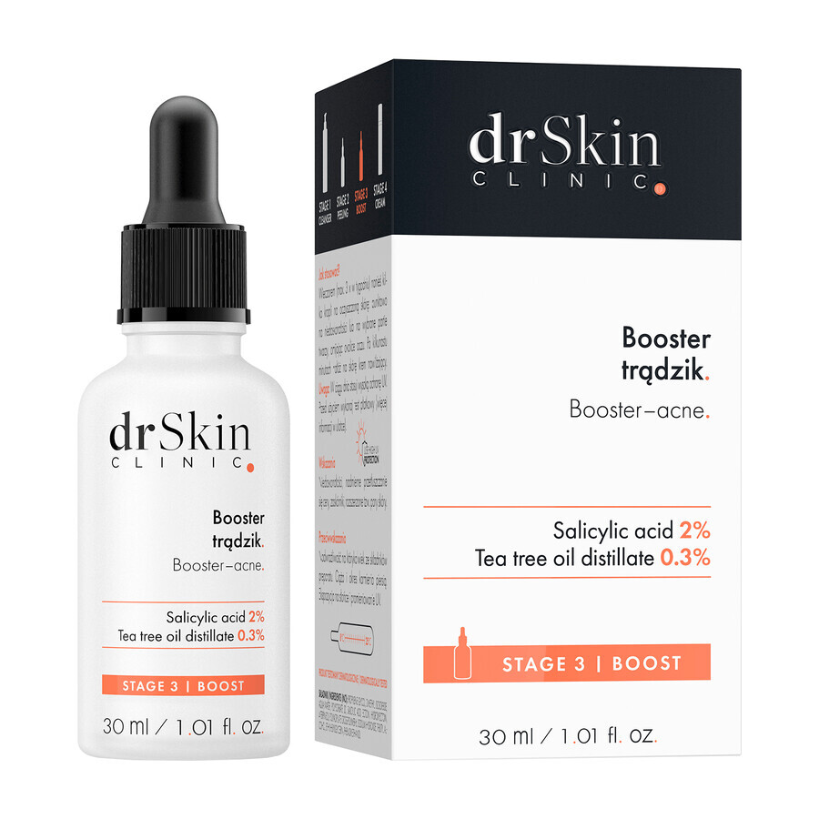 DrSkin Clinic, stimulant pour le visage, Acné, acide salicylique 2%, distillat d'huile d'arbre à thé 0,3%, 30 ml