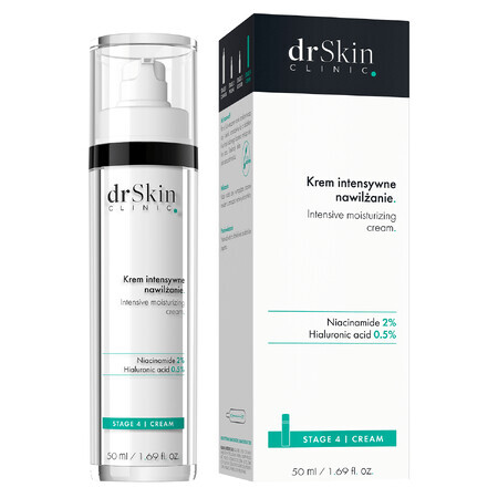 DrSkin Clinic, crema viso, Idratazione intensiva, niacinamide 2%, acido ialuronico 0,5%, 50 ml