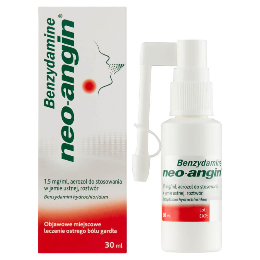 Benzidamină neo-angină 1,5 mg/ml, spray oral, soluție, 30 ml