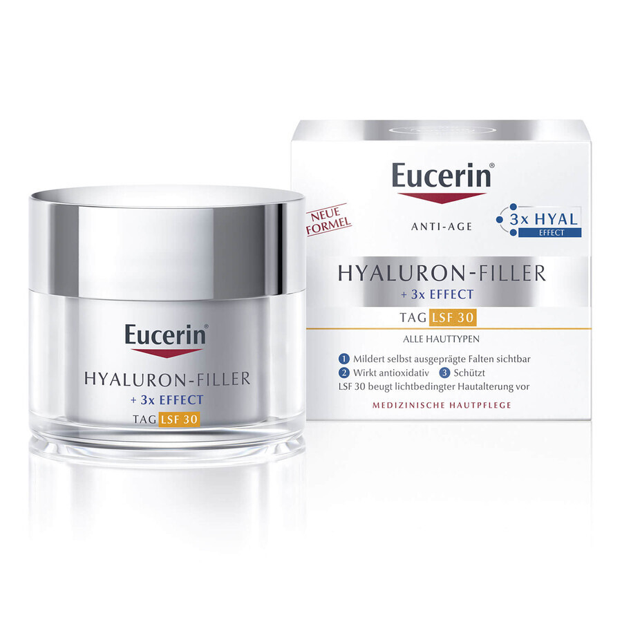 Eucerin Hyaluron-Filler, crema da giorno antirughe con acido ialuronico, per tutti i tipi di pelle, SPF 30, 50 ml