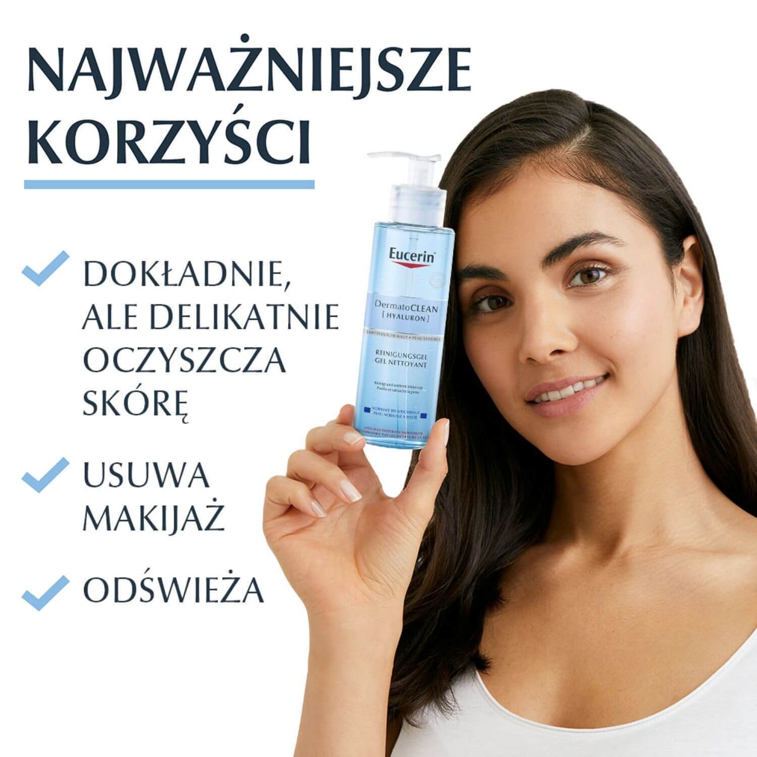 Eucerin DermatoClean [Hyaluron], gel de curățare facială pentru ten normal, mixt și sensibil, 200 ml