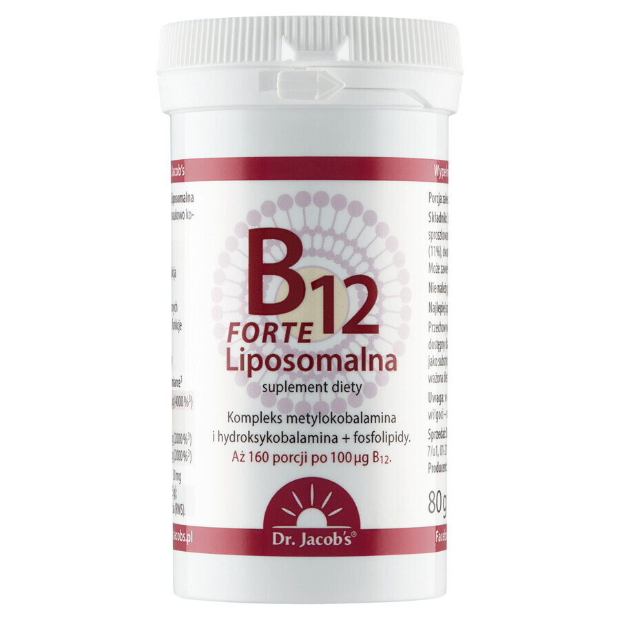 Jacob's B12 Liposomal Forte, poudre sublinguale, goût groseille-mangue, 80 g