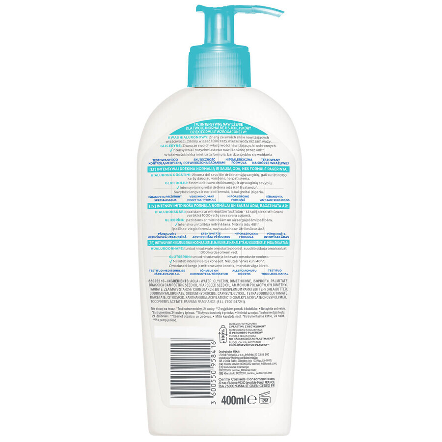 Mixa Hyaluronic Hydrate, loțiune de corp, piele normală și uscată, 400 ml