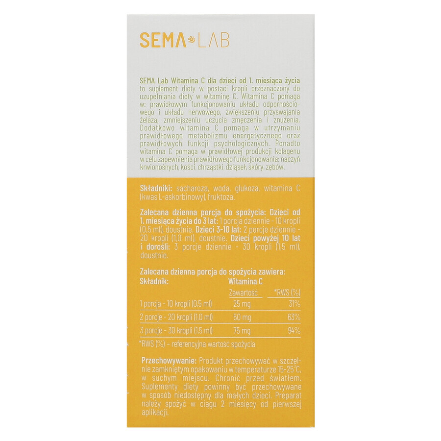 SEMA Lab Vitamina C pentru copii de la 1 lună, picături, 25 ml