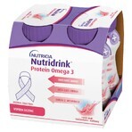 Nutridrink Protein Omega 3, preparat nutritiv, aromă crocantă de căpșuni și zmeură, 4 x 125 ml