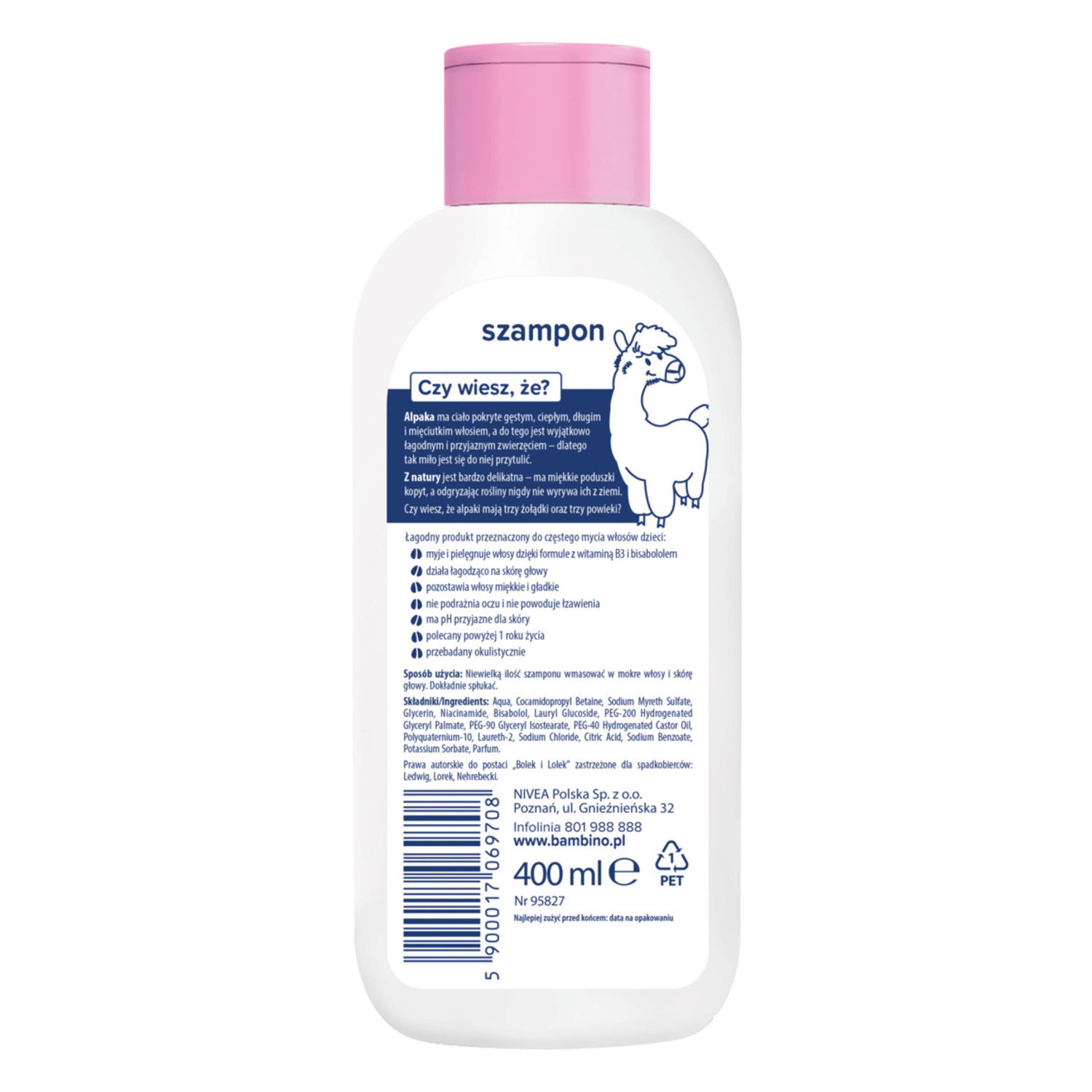 Bambino Kids, șampon pentru păr, Bolek și Lolek și alpaca, de la 1 an, 400 ml