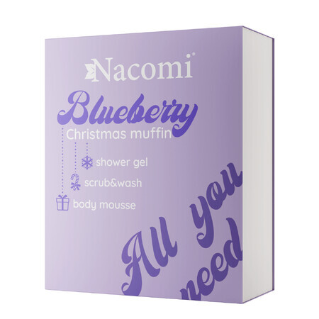 Nacomi Blueberry Christmas Muffin set, gel douche, 300 ml + mousse corporelle, 50 g + gommage corporel, 50 g