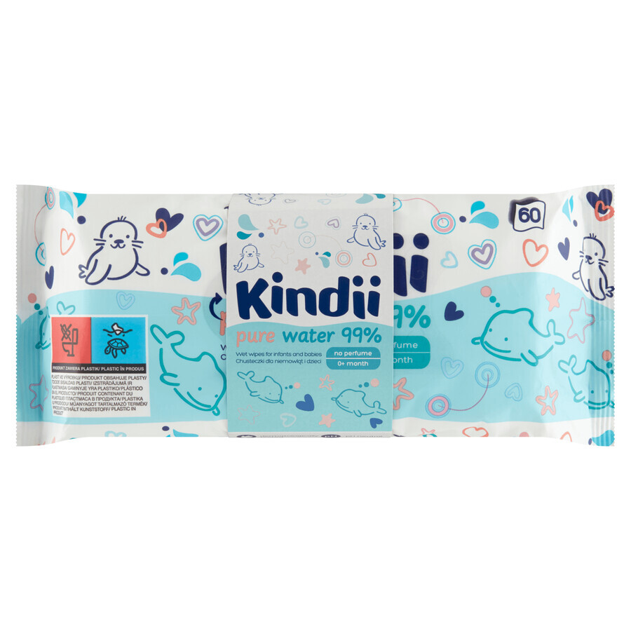 Kindii Pure Water 99%, șervețele umede pentru bebeluși și copii, 3 x 60 bucăți