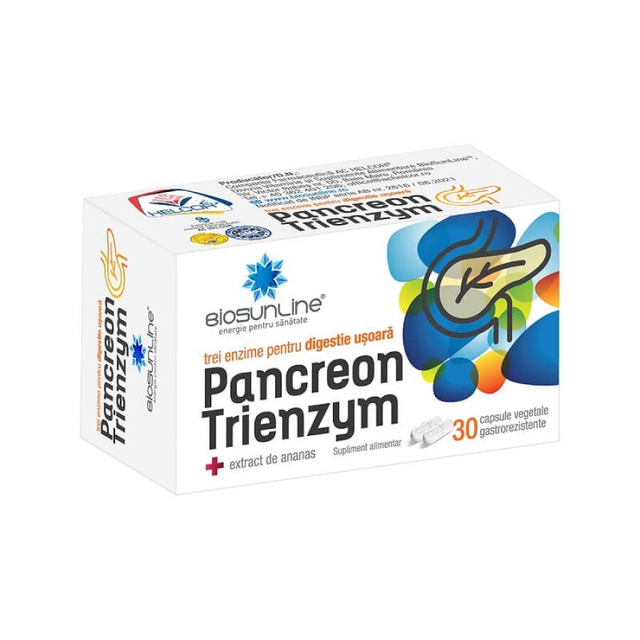 Pancreon Trienzym Enzime digestive, 30 capsule, Helcor recenzii